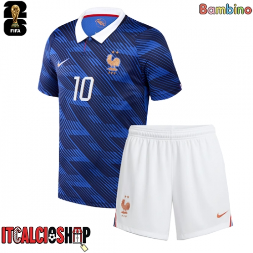 Francia Kylian Mbappe #10 Prima Maglia Bambino Mondiali 2026 Manica Corta (+ Pantaloni corti)